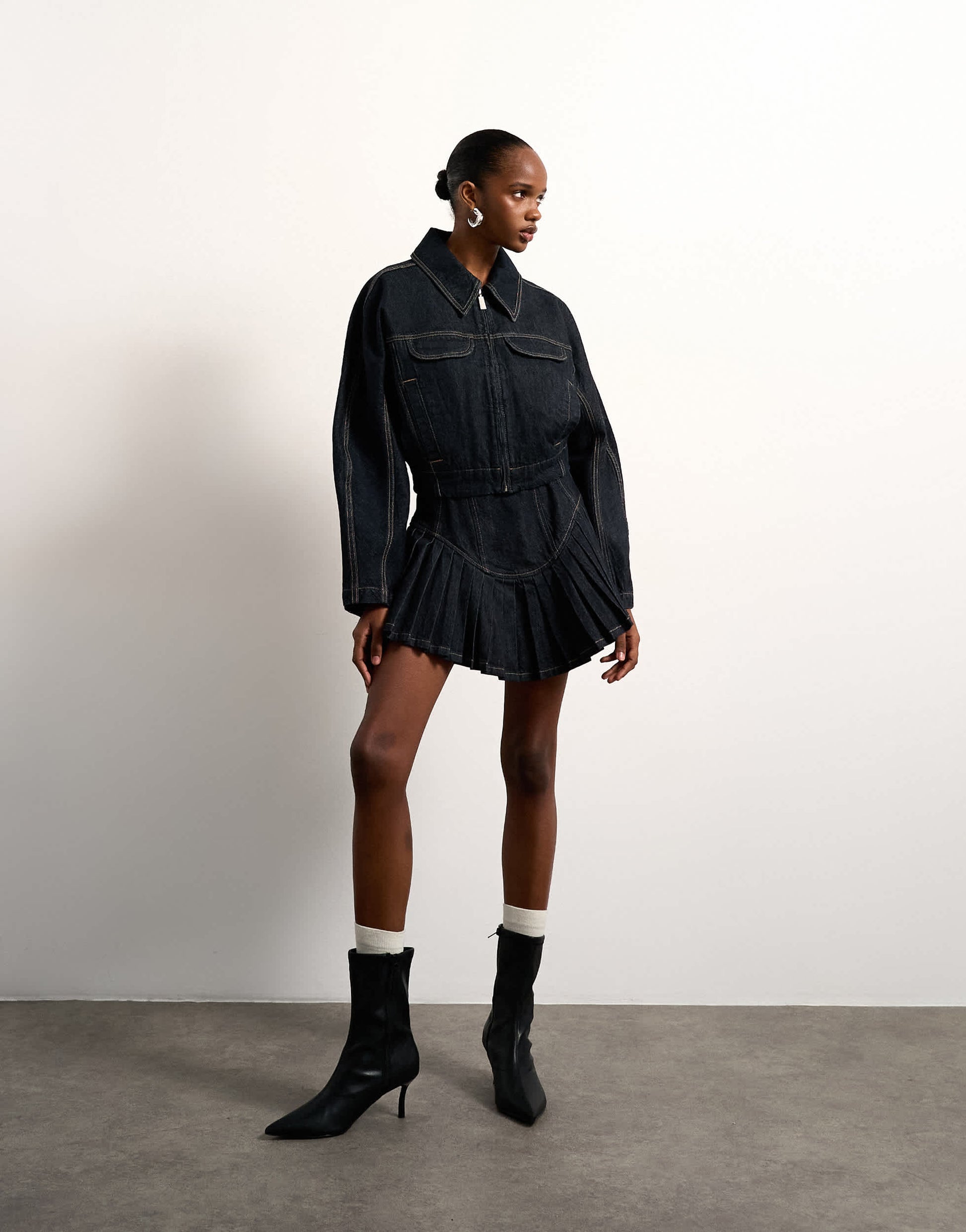 Tolu Coker x Topshop barrel denim jacket circular design in indigo blue