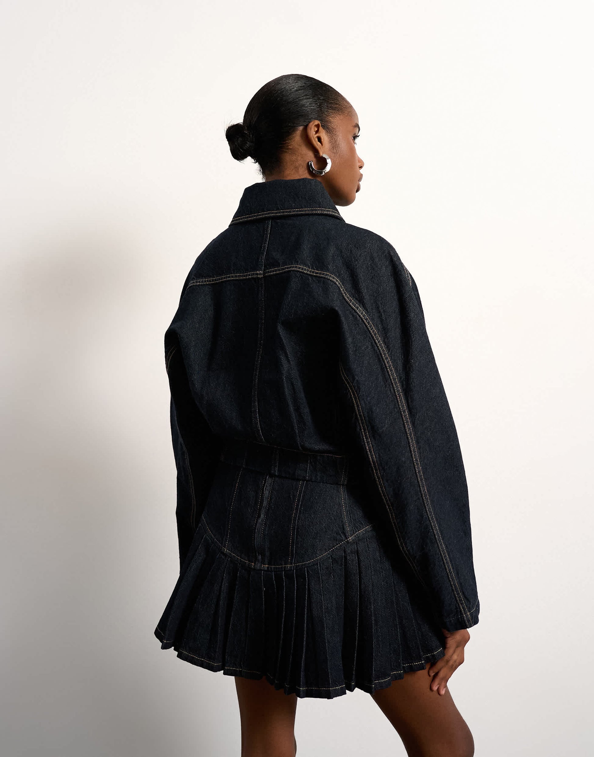 Tolu Coker x Topshop barrel denim jacket circular design in indigo blue