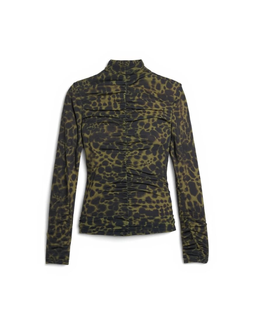 Topshop animal spot print ruched long sleeve top in black