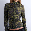 Top Topshop noir à imprimé animal à pois et manches longues froncées