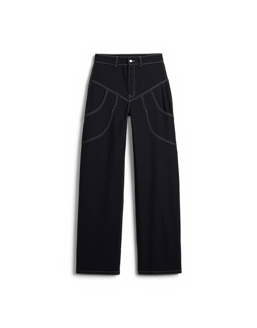 Tolu Coker x Topshop barrel high rise jean circular design in indigo rinse