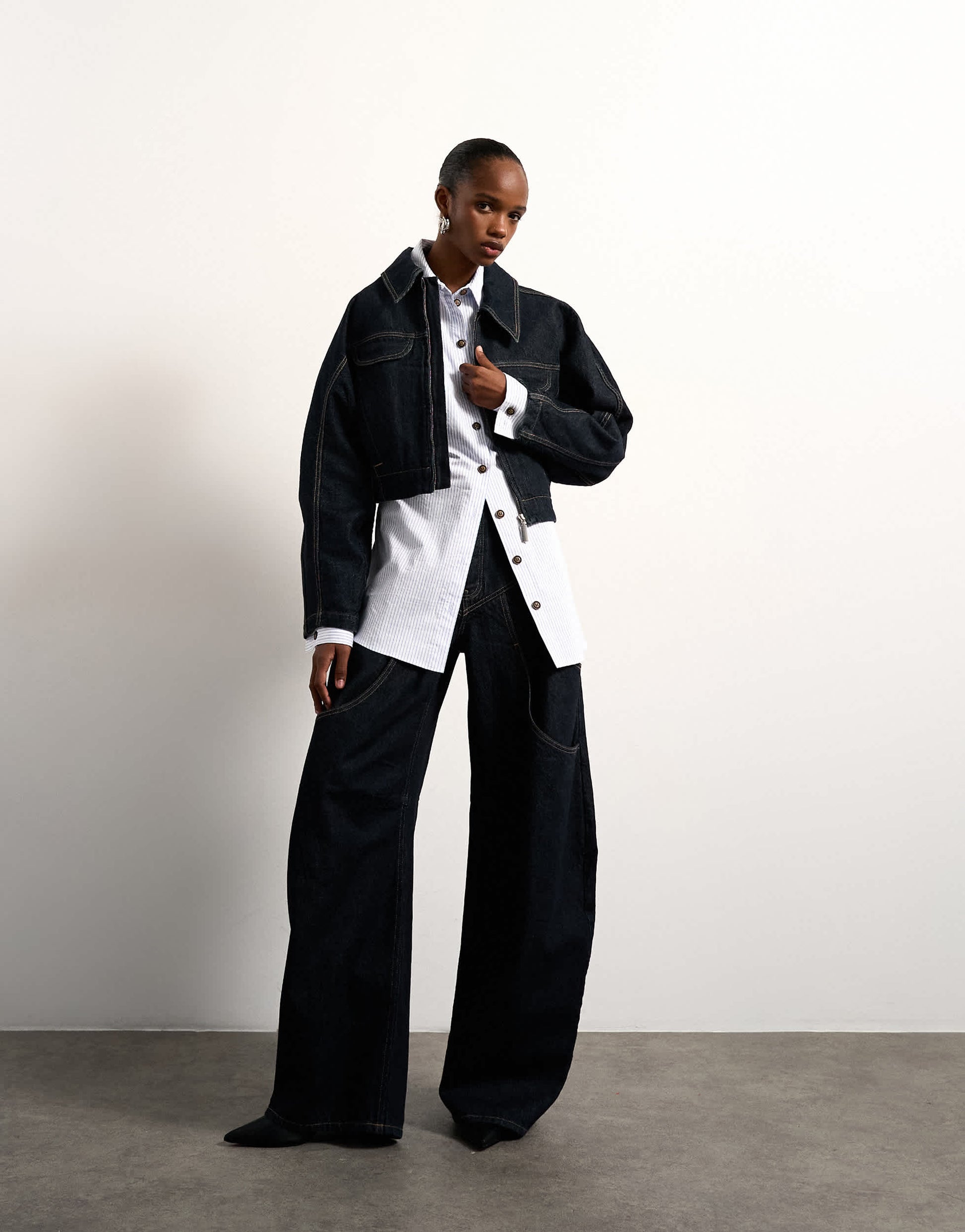 Tolu Coker x Topshop barrel high rise jean circular design in indigo rinse