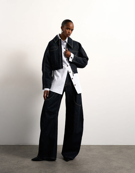 Tolu Coker x Topshop barrel high rise jean circular design in indigo rinse