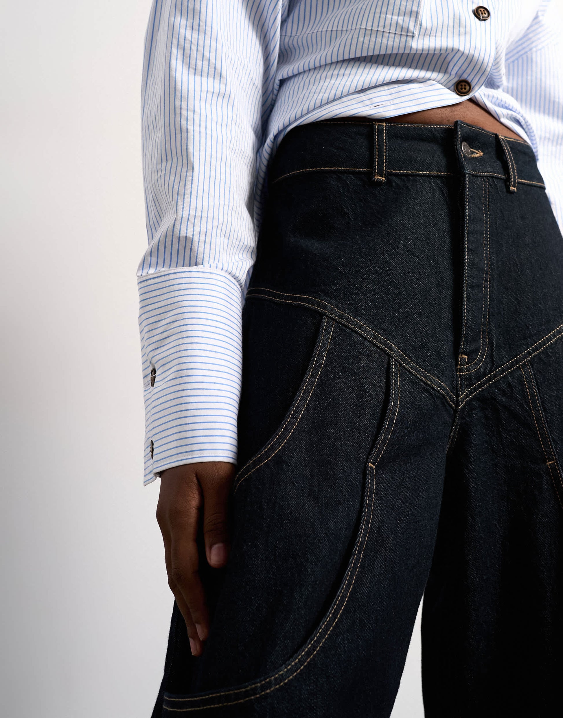 Tolu Coker x Topshop barrel high rise jean circular design in indigo rinse