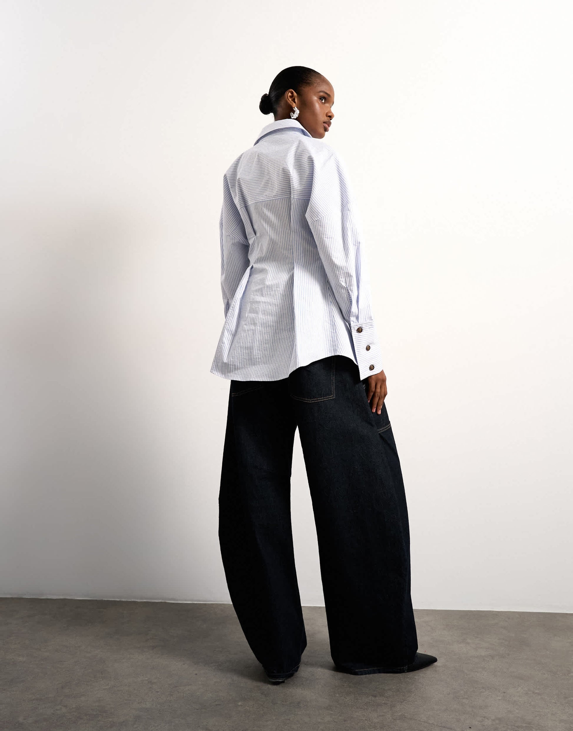 Tolu Coker x Topshop barrel high rise jean circular design in indigo rinse