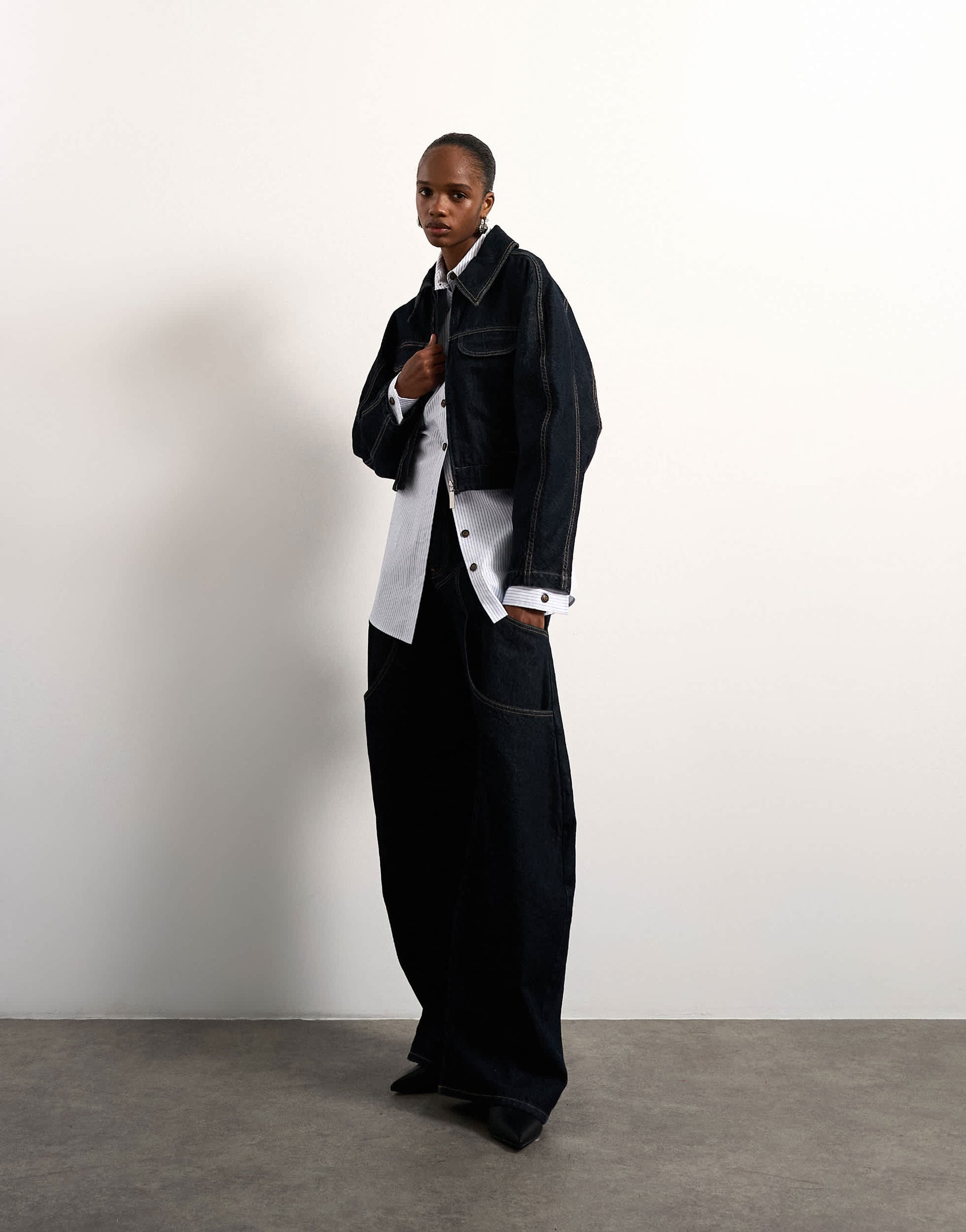 Tolu Coker x Topshop barrel high rise jean circular design in indigo rinse