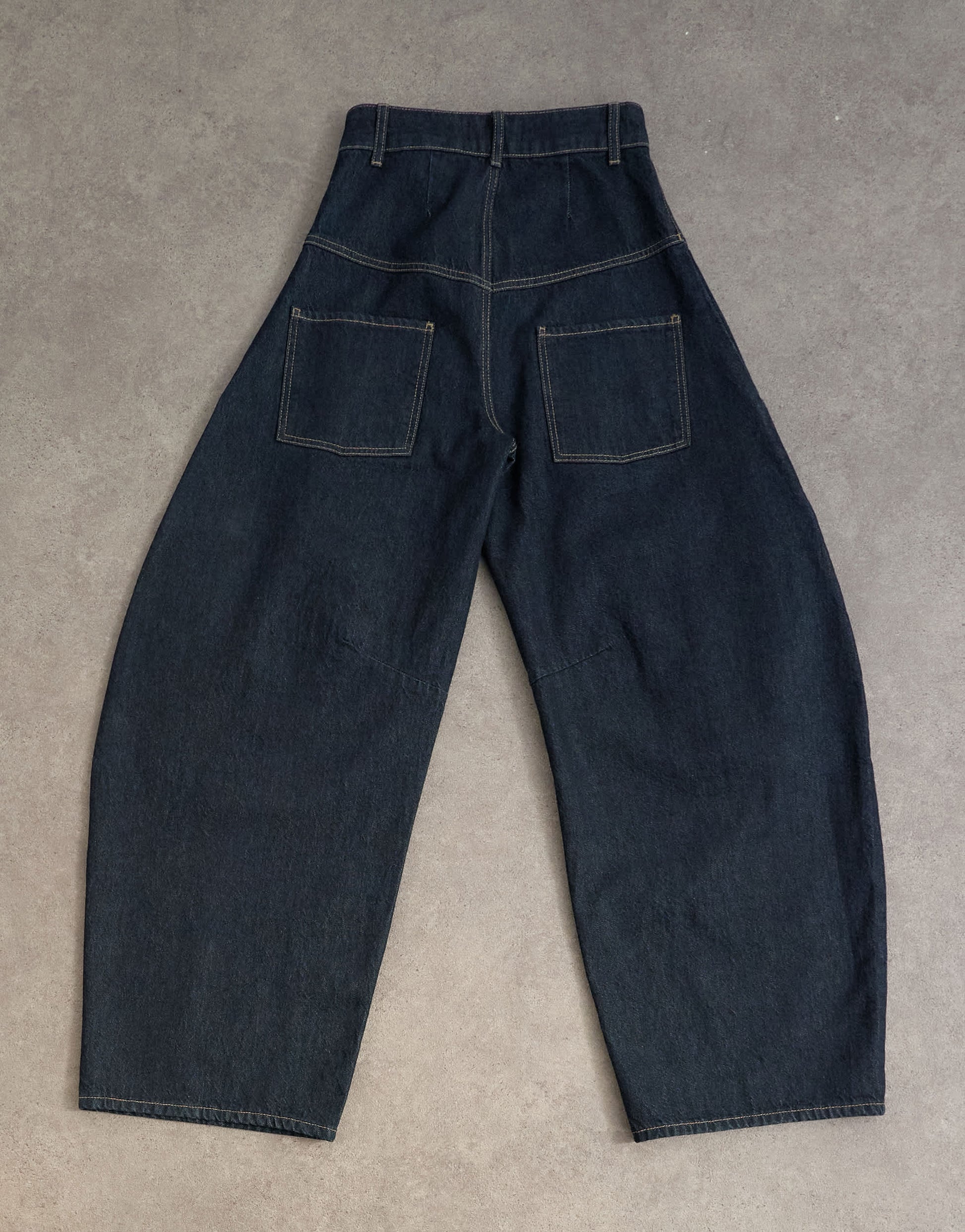 Tolu Coker x Topshop barrel high rise jean circular design in indigo rinse