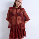 Topshop transparente Spitzenbluse in Rostrot