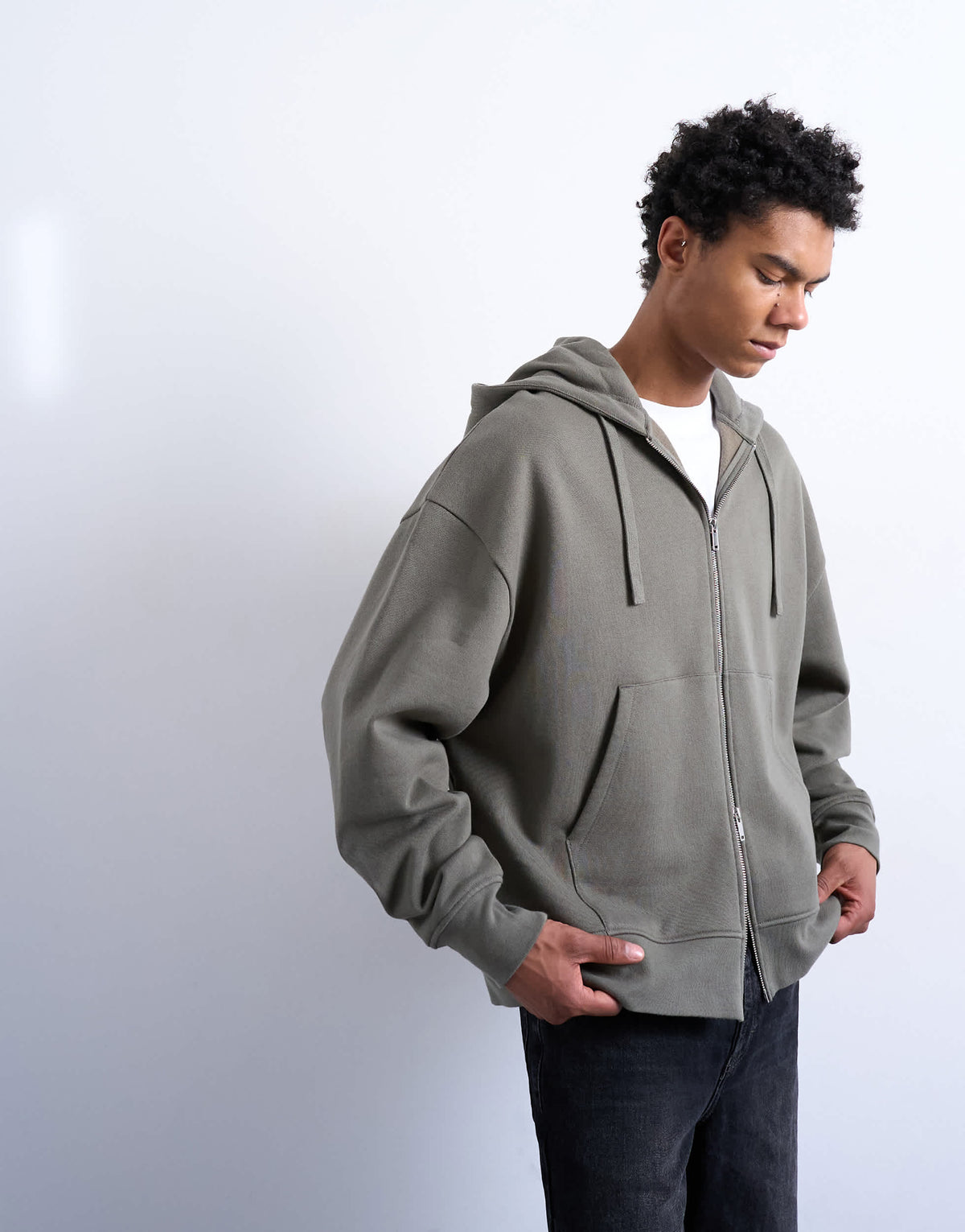 Topman heavyweight oversized zip through hoodie in olive