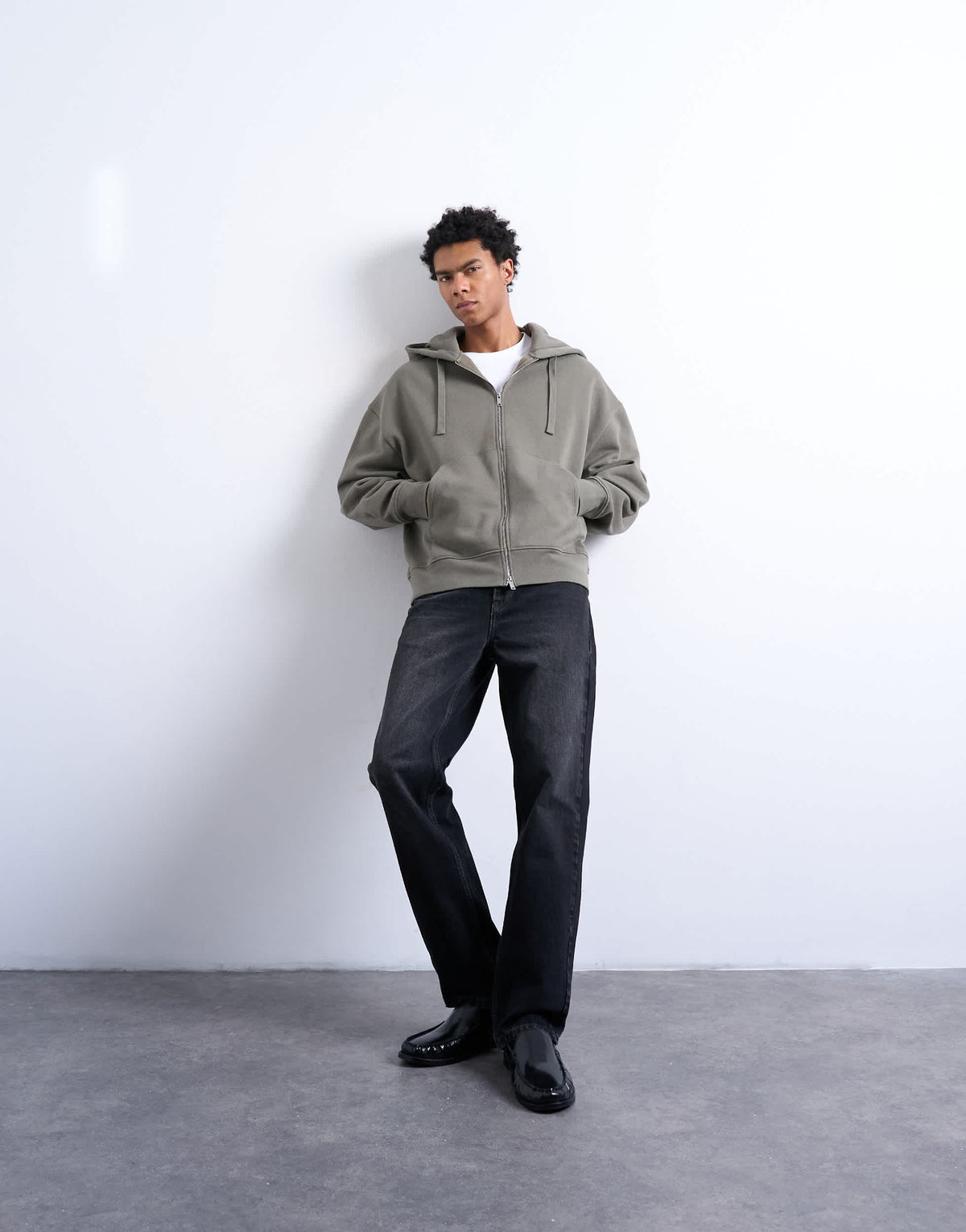 Topman heavyweight oversized zip through hoodie in olive