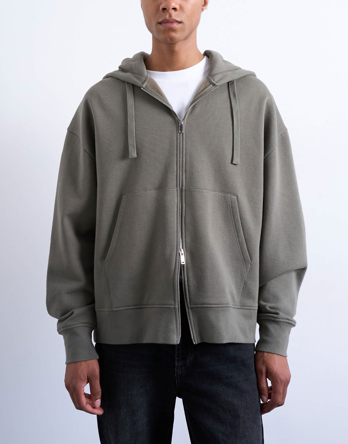 Topman heavyweight oversized zip through hoodie in olive