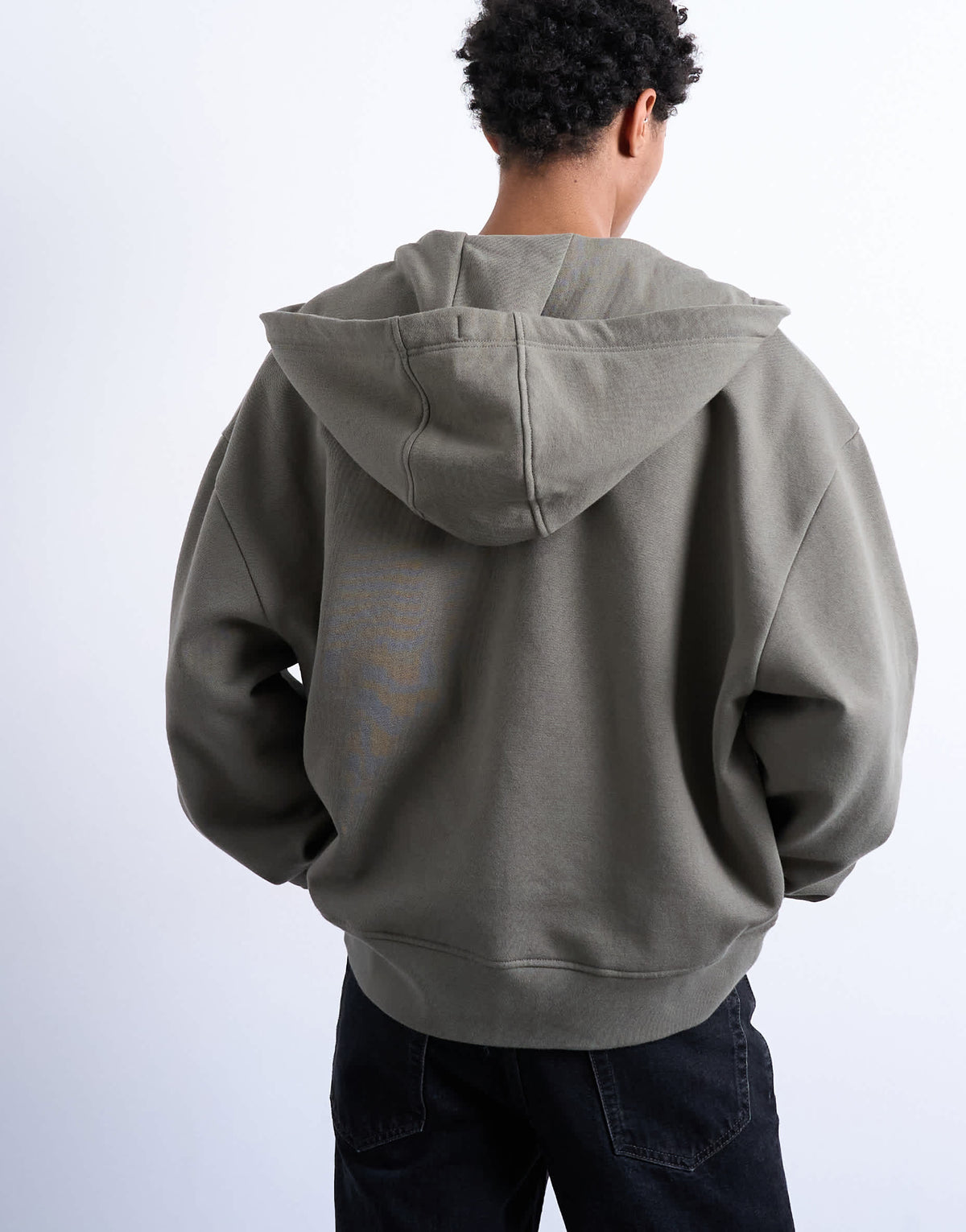 Topman heavyweight oversized zip through hoodie in olive
