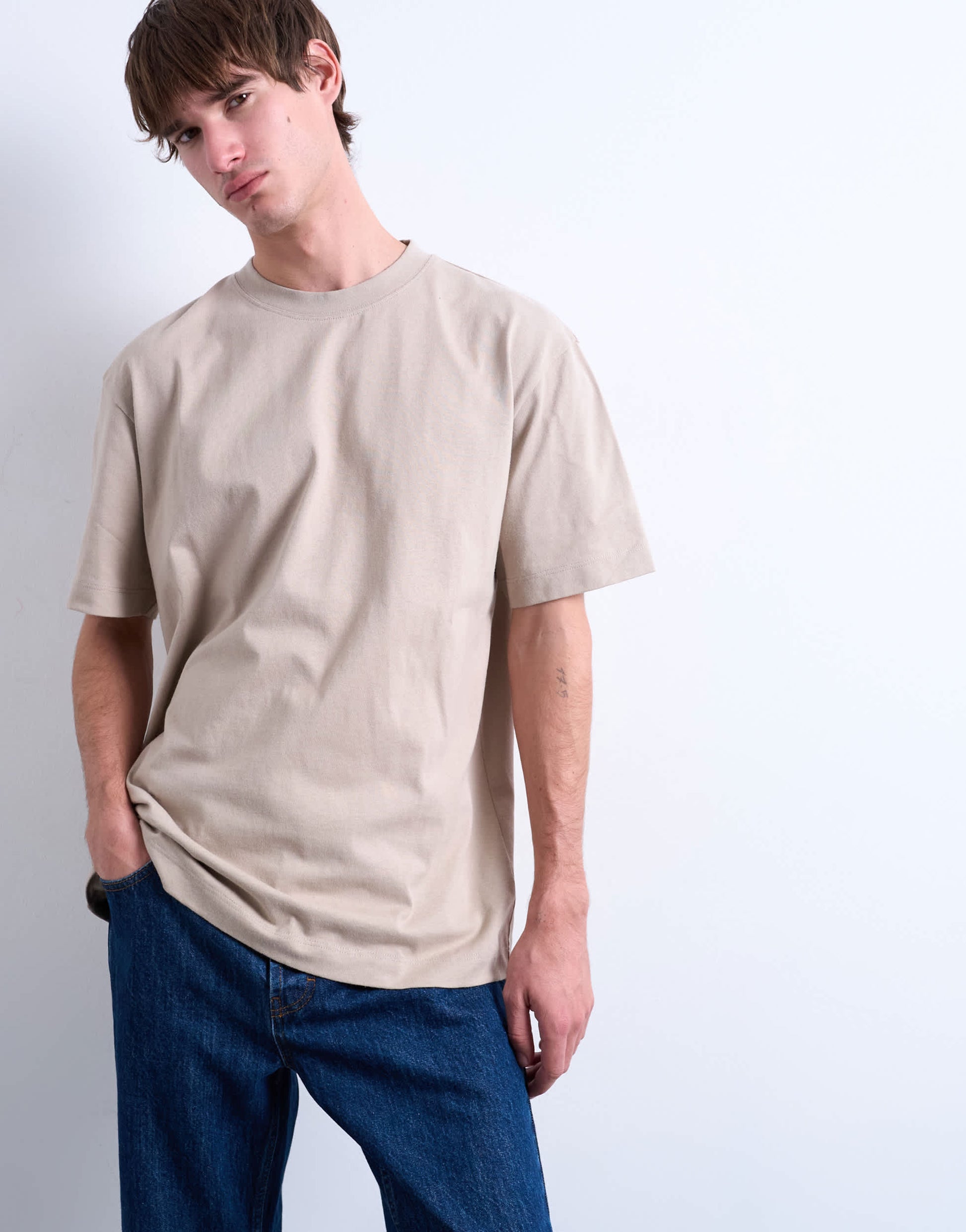 Topman 5 pack relaxed fit t-shirt in black, white, beige, sage and charcoal 