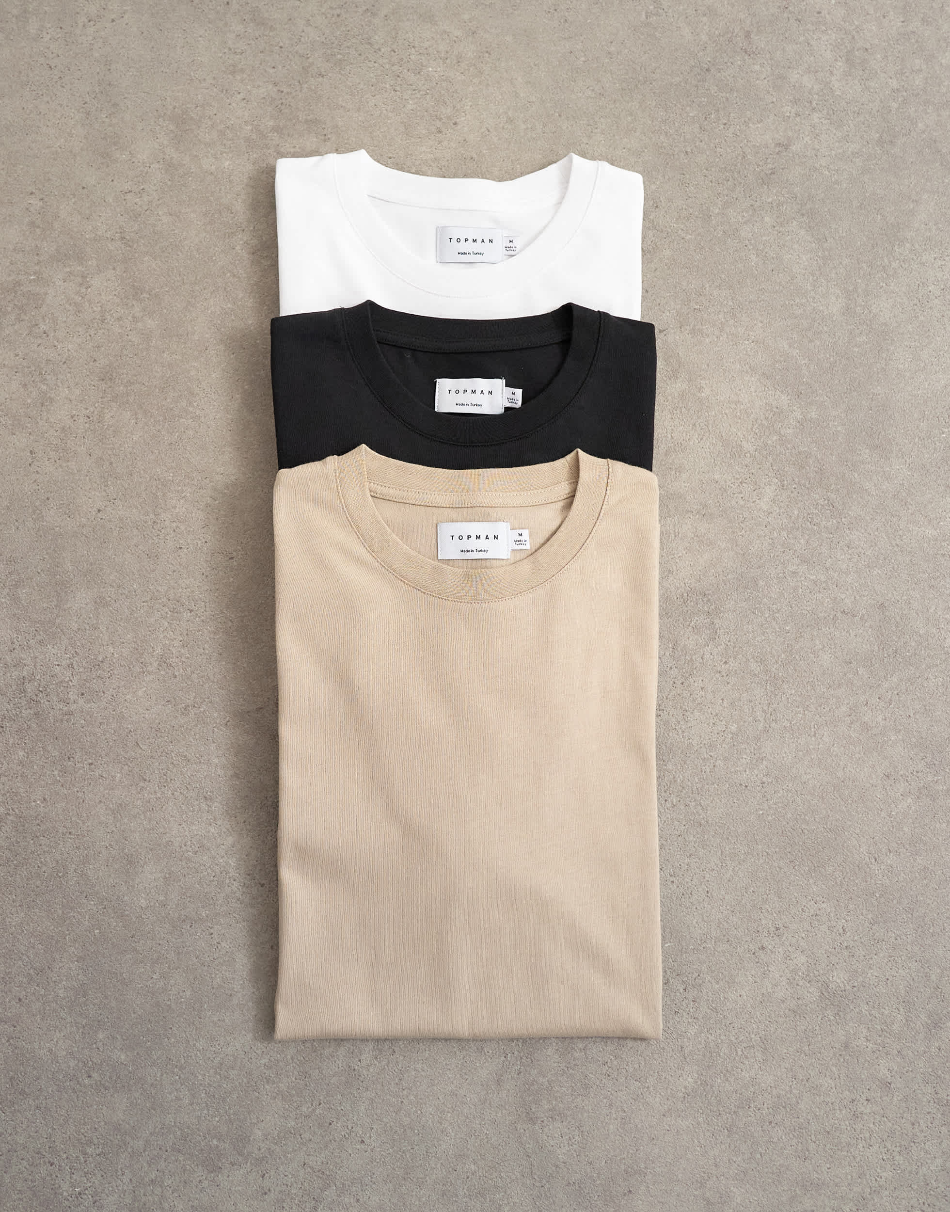 Lot de 3 t-shirts coupe décontractée Topman blanc, chocolat et pierre