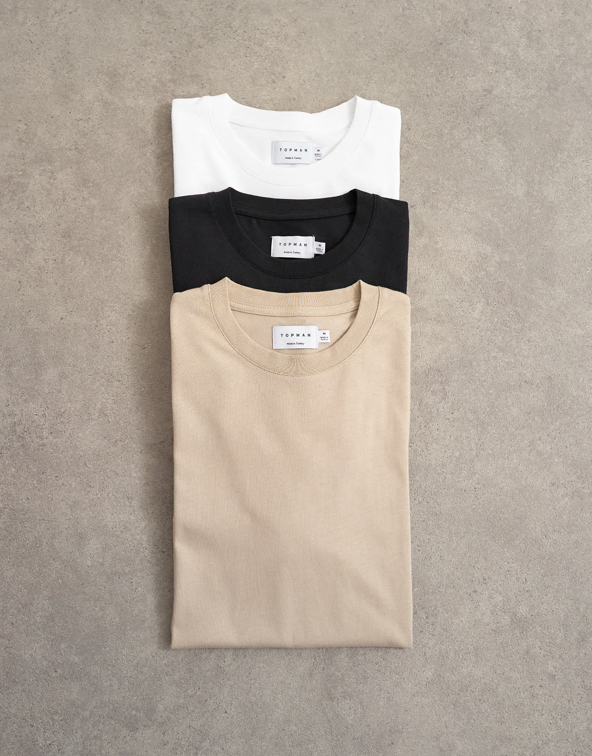 Topman 3 pack relaxed fit t-shirt in white, chocolate and stone 