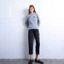 Topshop Runway mid rise straight cropped jean with let down hem detail in washed black