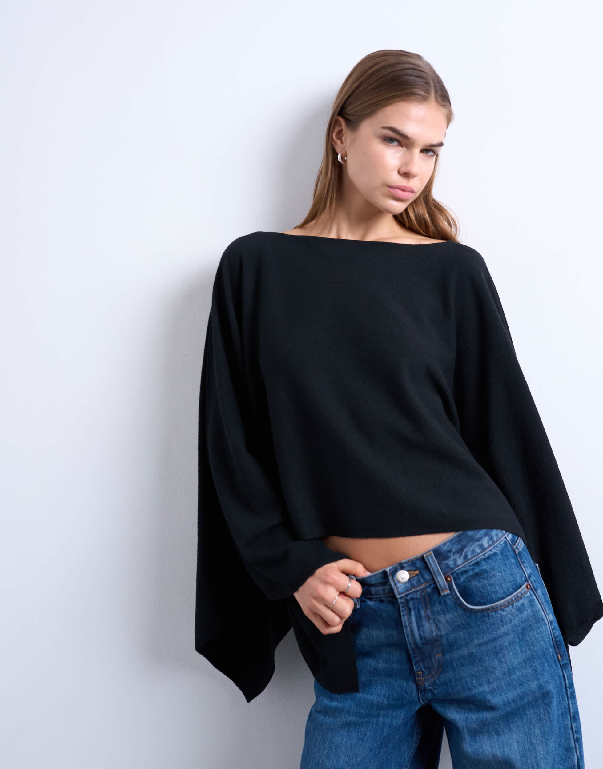 Poncho en maille Topshop noir