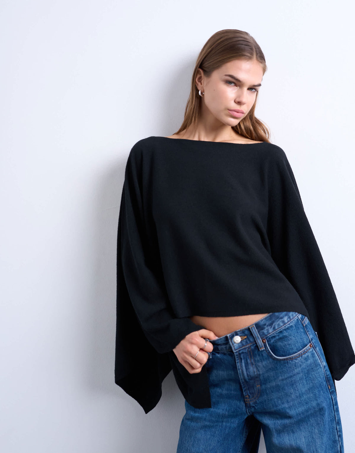 Topshop knitted poncho in black