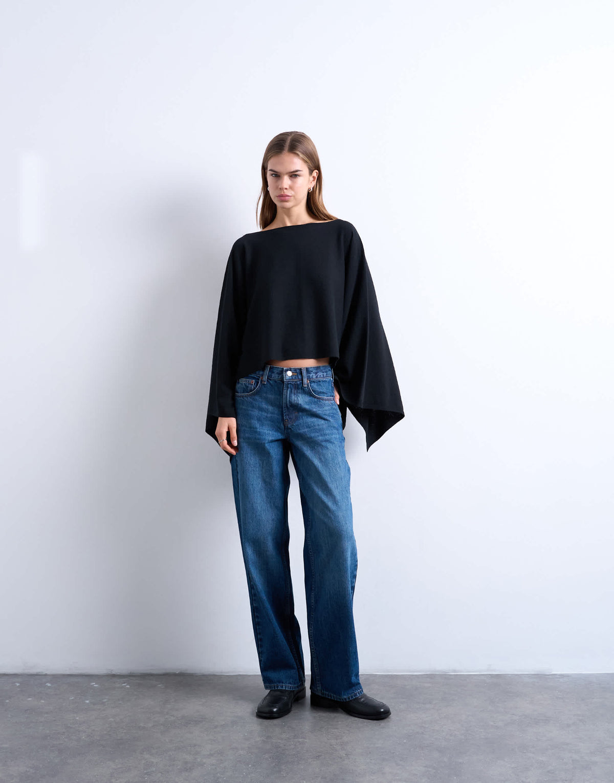 Topshop knitted poncho in black