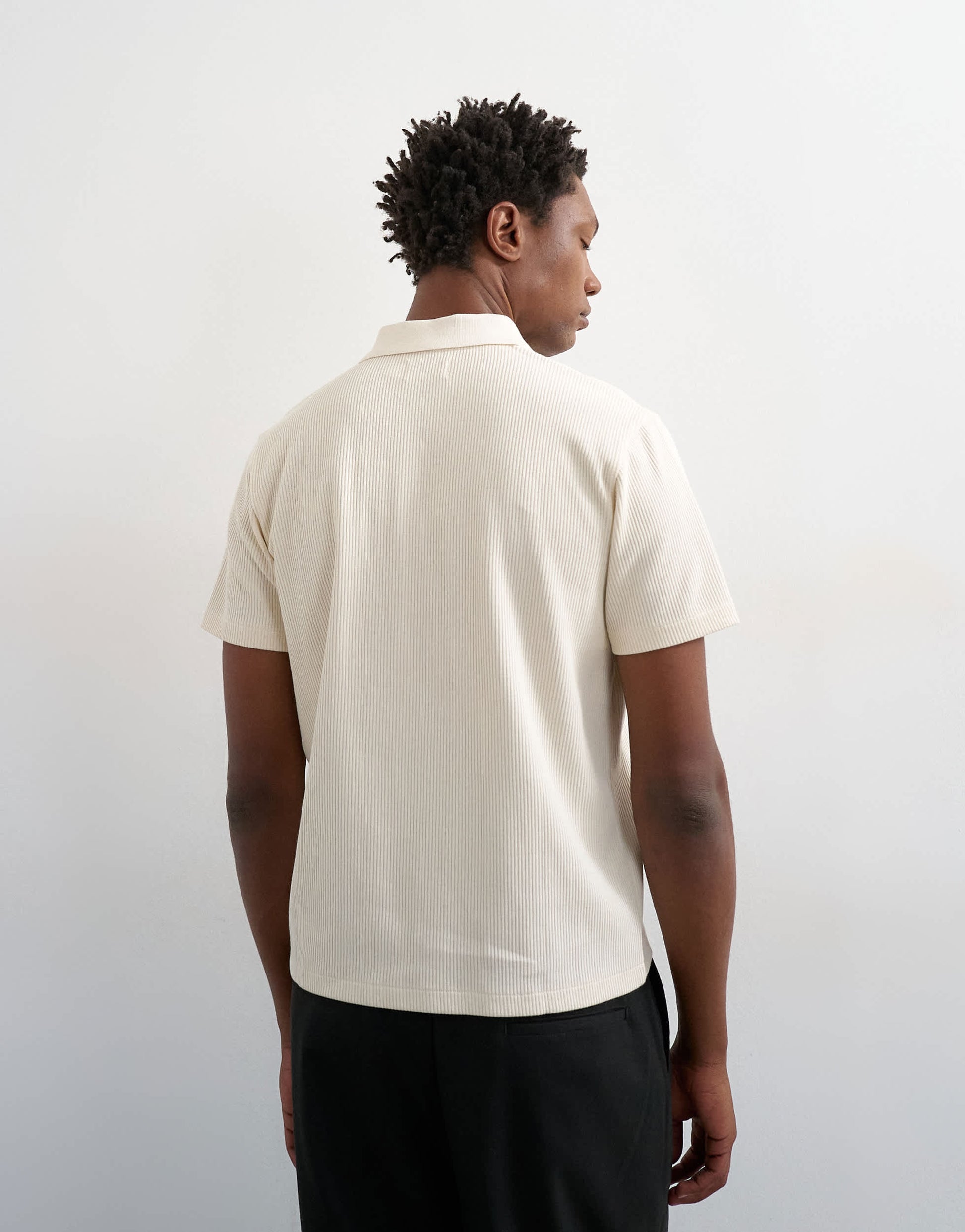 Topman cropped fit ribbed polo shirt in cream