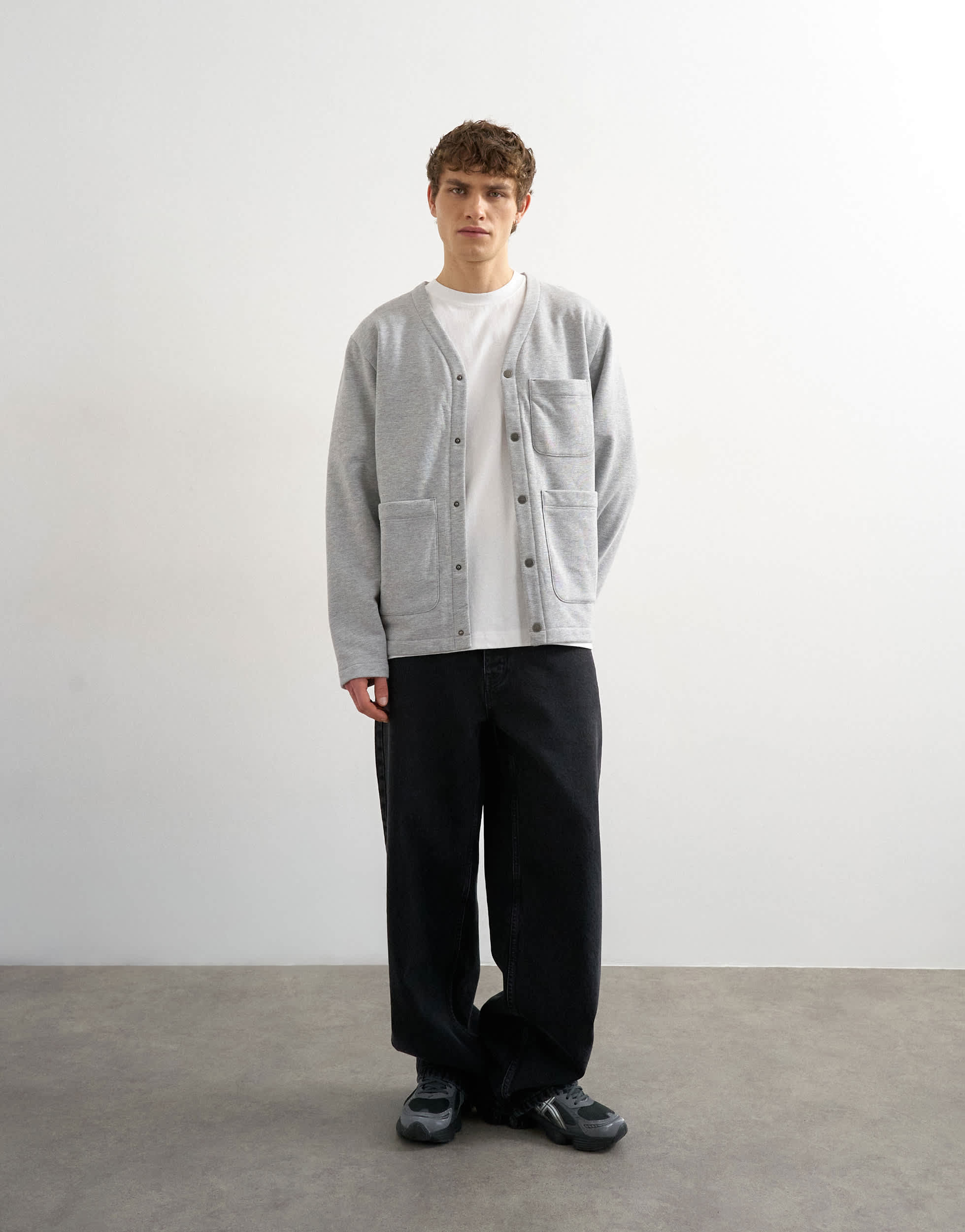 Topman oversized fit jersey cardigan in grey