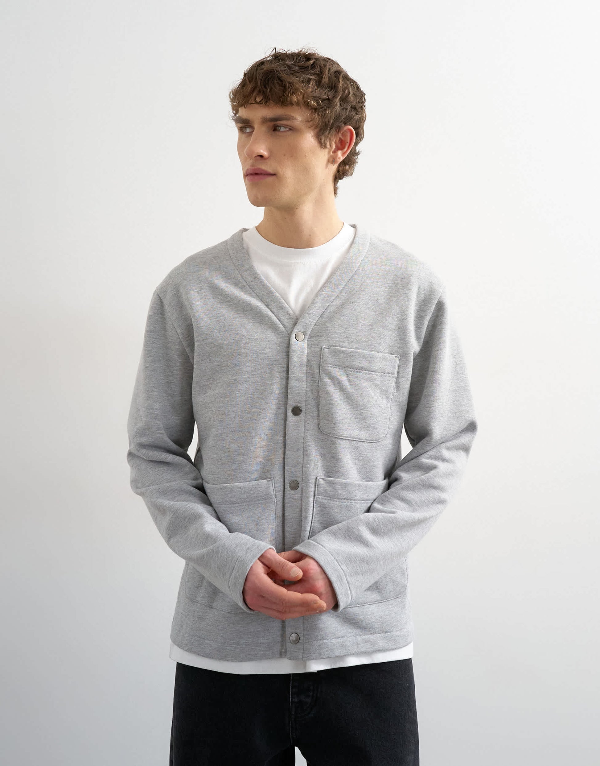 Topman oversized fit jersey cardigan in grey