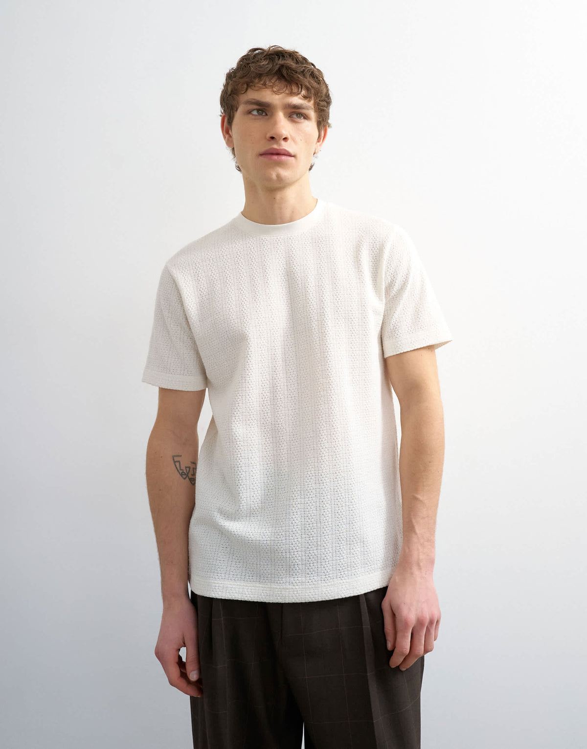 Topman classic fit textured t-shirt in cream