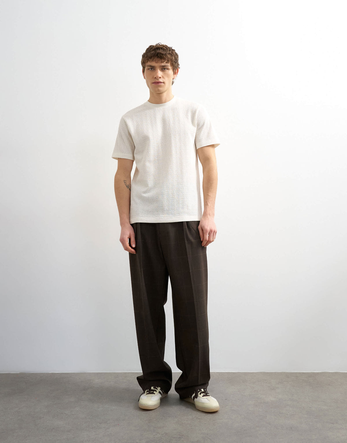 Topman classic fit textured t-shirt in cream