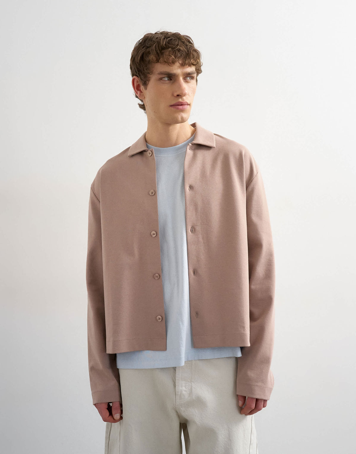 Topman relaxed fit cropped polo in taupe