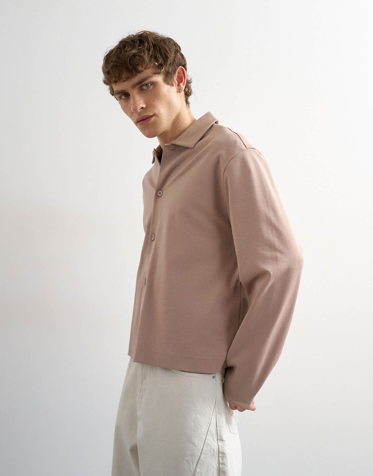Topman relaxed fit cropped polo in taupe