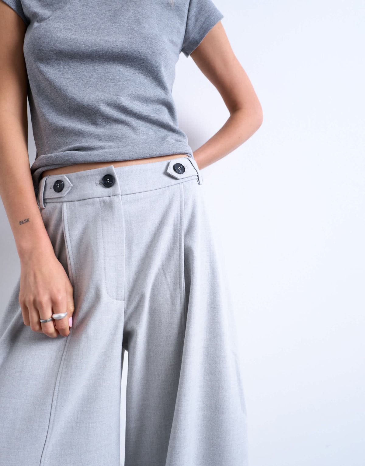 Topshop tailored horseshoe leg trouser in grey