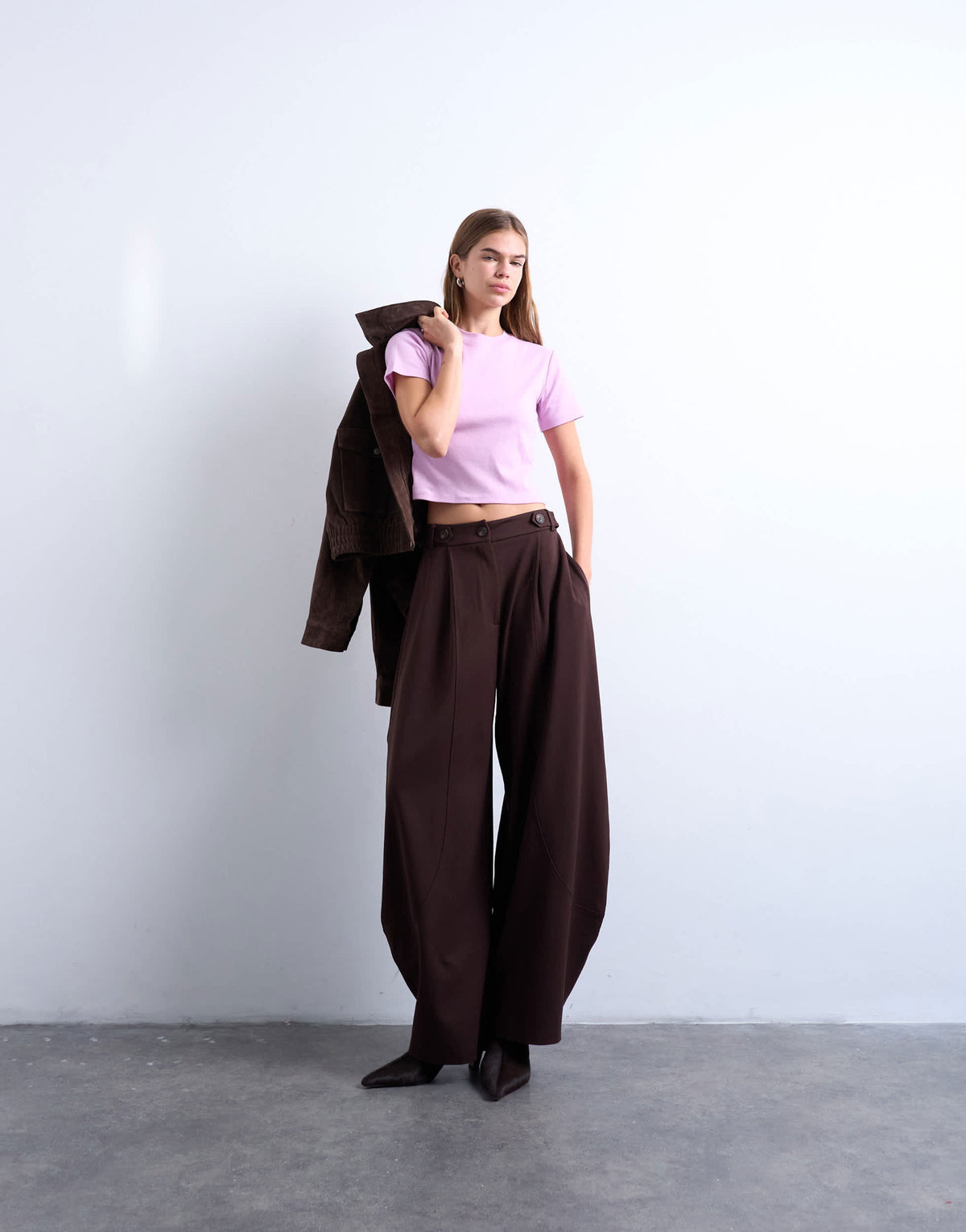 Topshop tailored horseshoe leg trouser in chocolate
