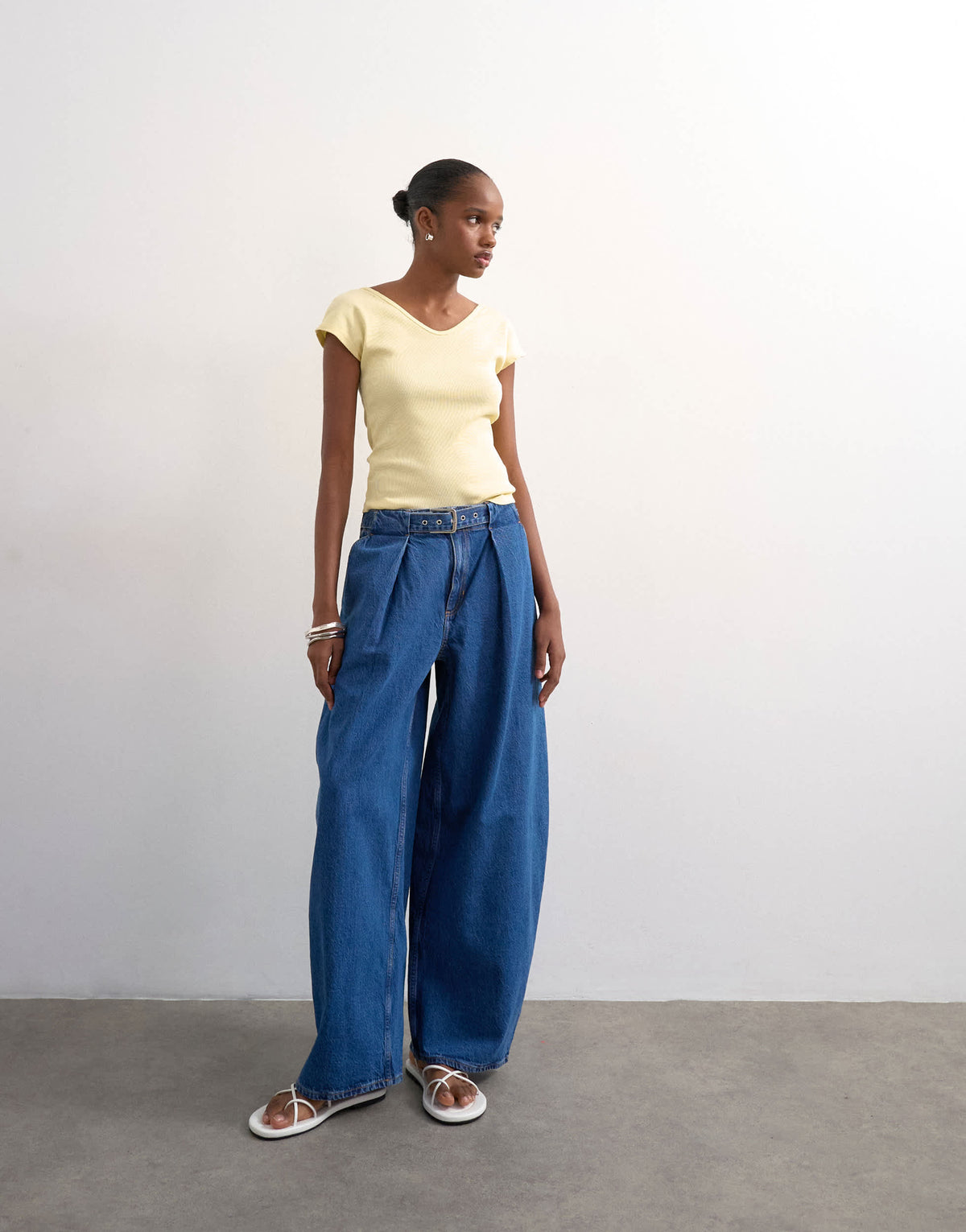 Topshop mid rise oversized belted barrel jean in rich indigo