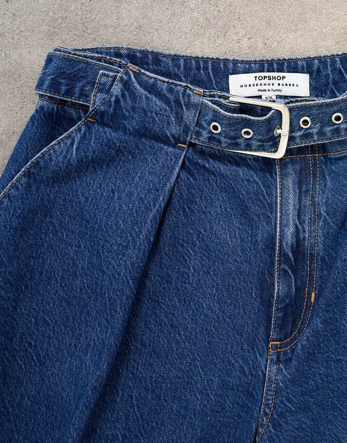Topshop mid rise oversized belted barrel jean in rich indigo