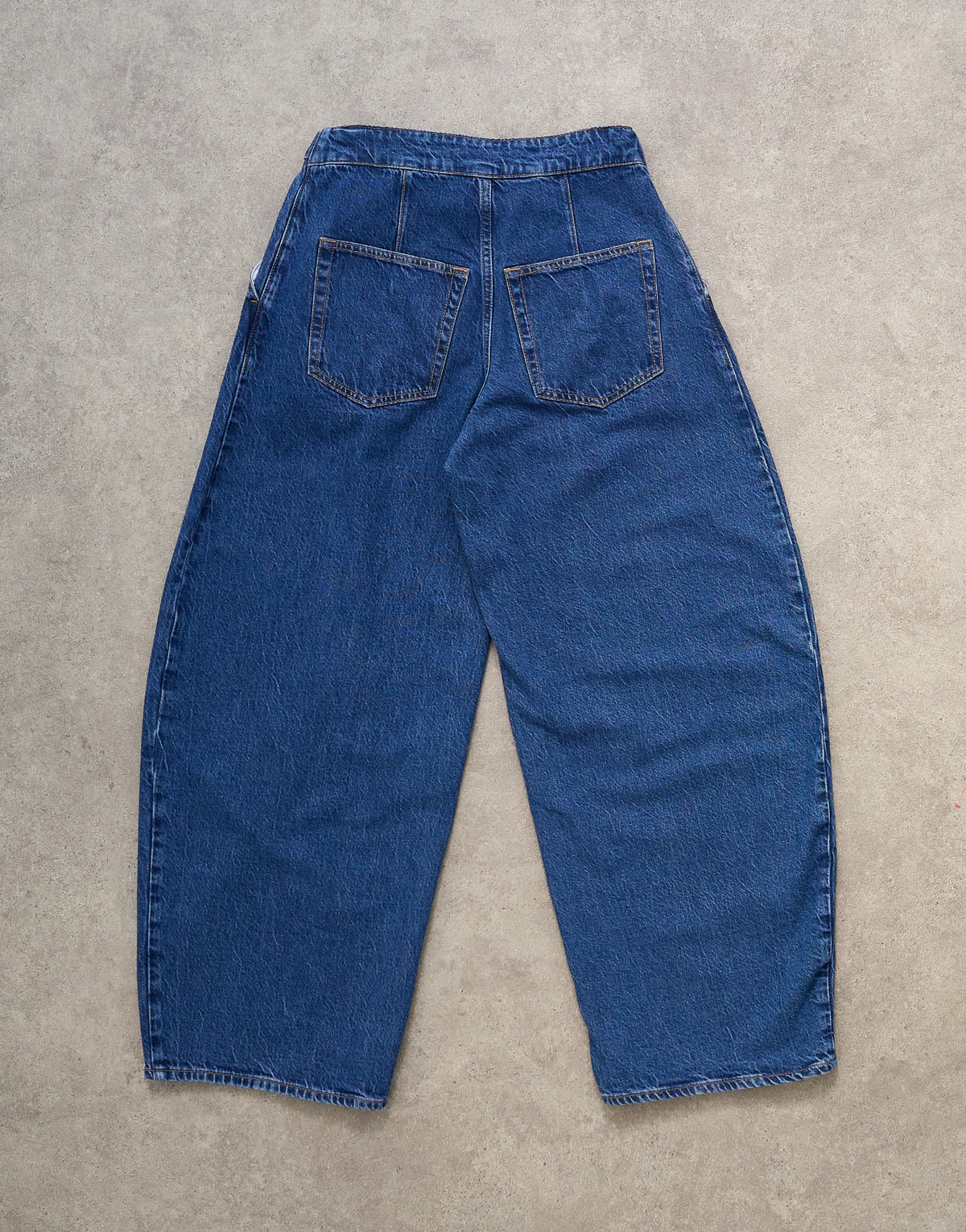 Topshop mid rise oversized belted barrel jean in rich indigo