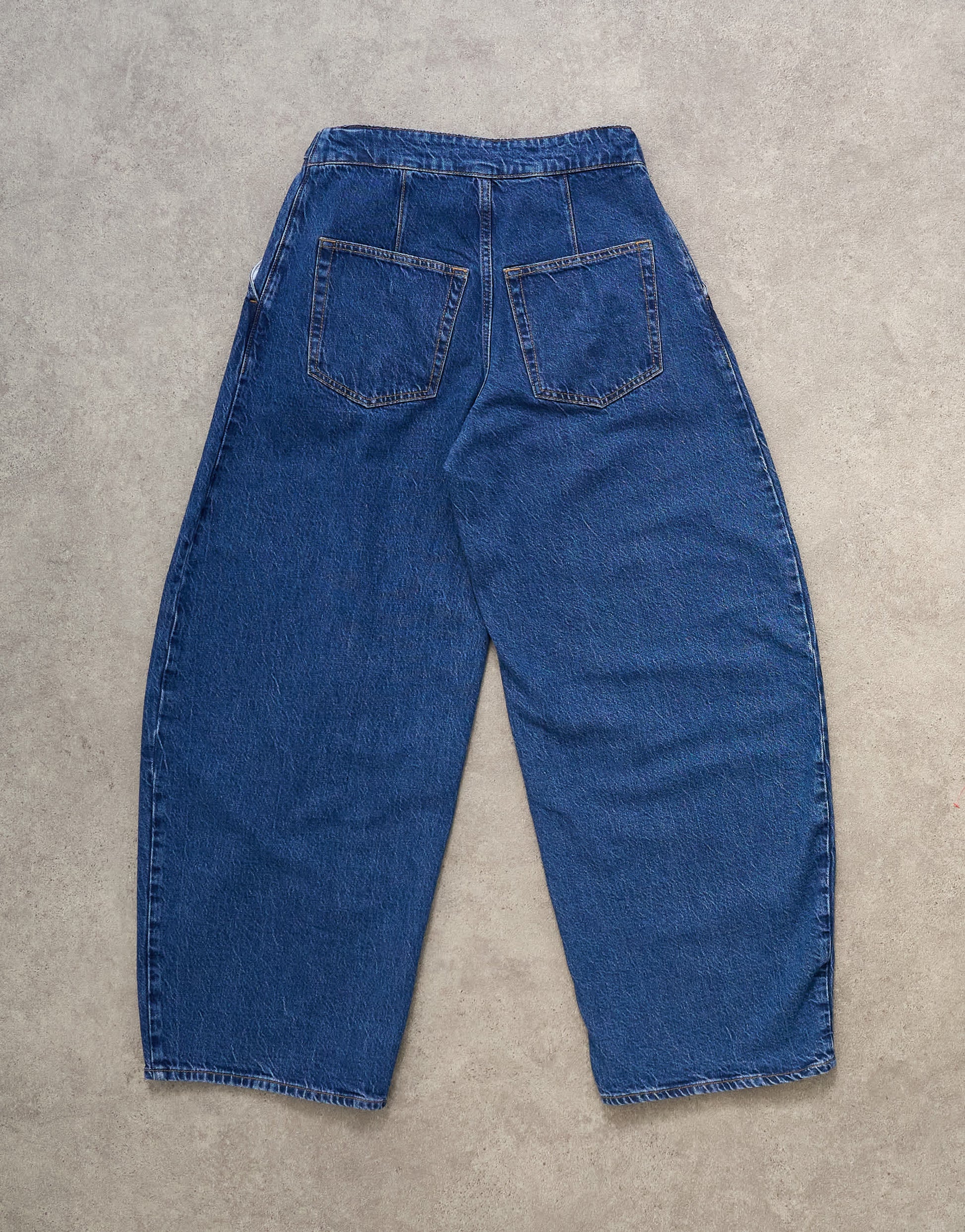 Topshop mid rise oversized belted barrel jean in rich indigo