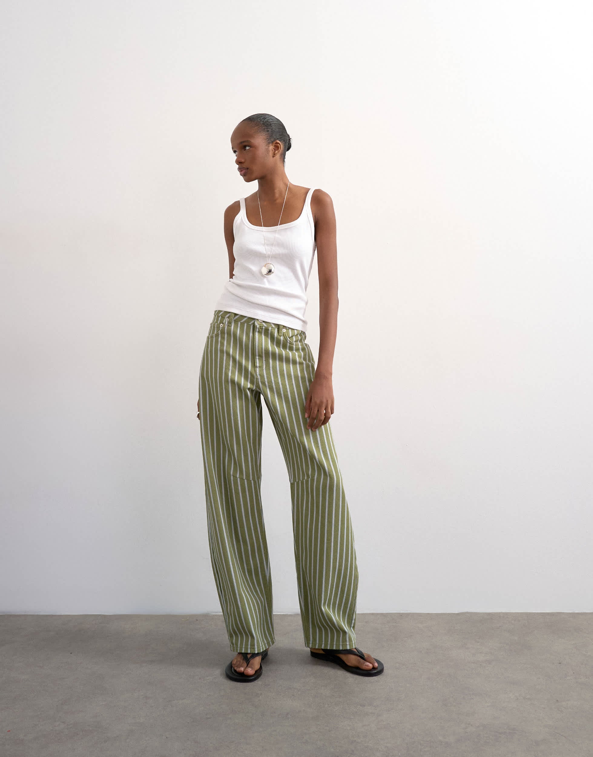 Topshop Barrel mid rise jean in green stripe