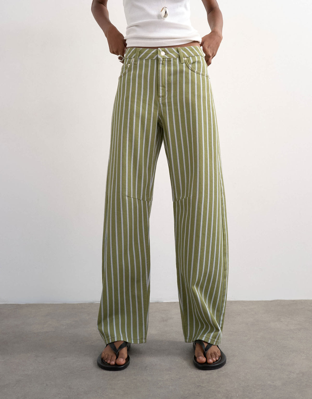 Topshop Barrel mid rise jean in green stripe