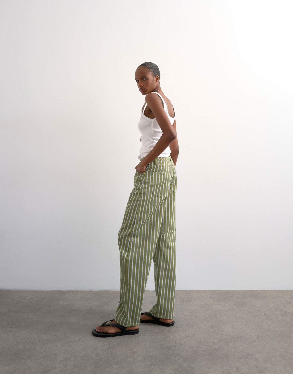 Topshop Barrel mid rise jean in green stripe