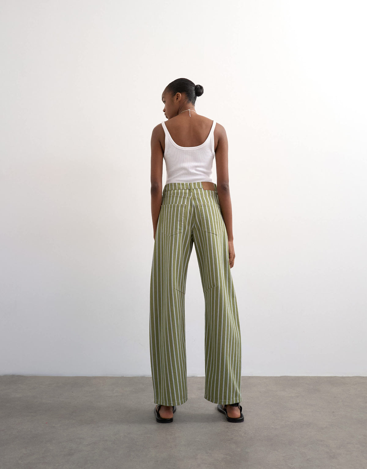 Topshop Barrel mid rise jean in green stripe