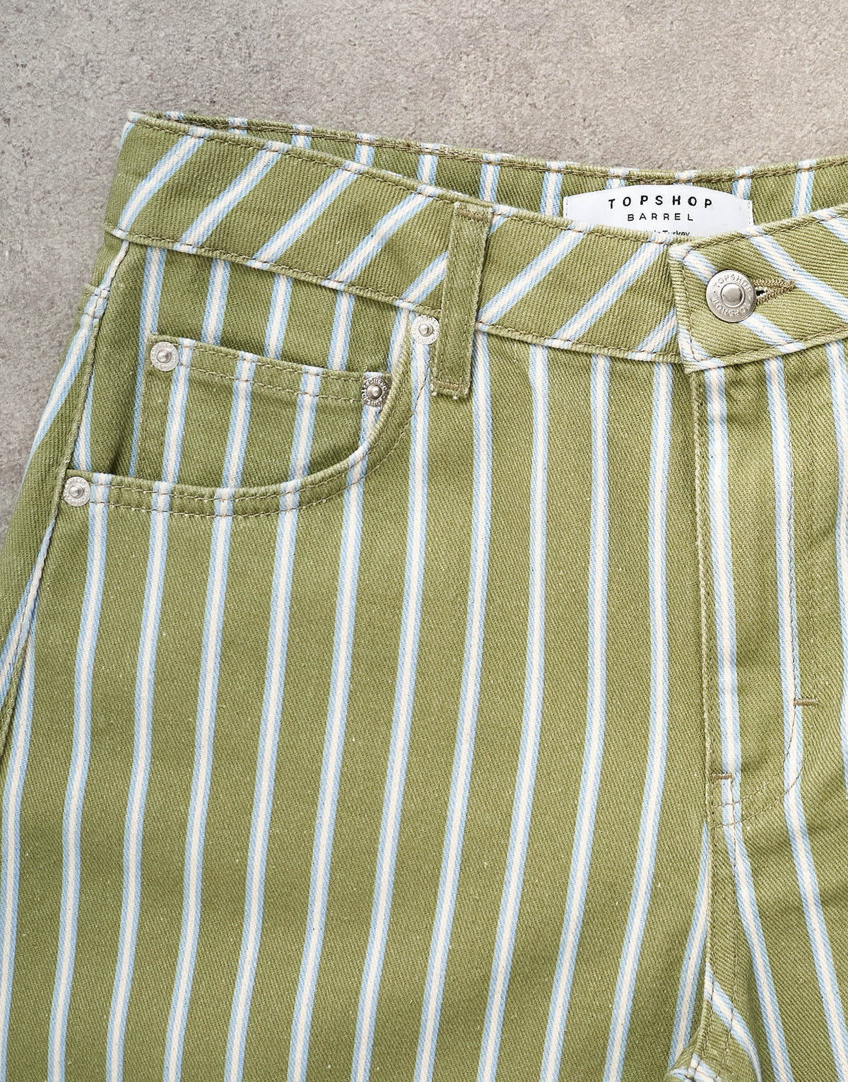 Topshop Barrel mid rise jean in green stripe