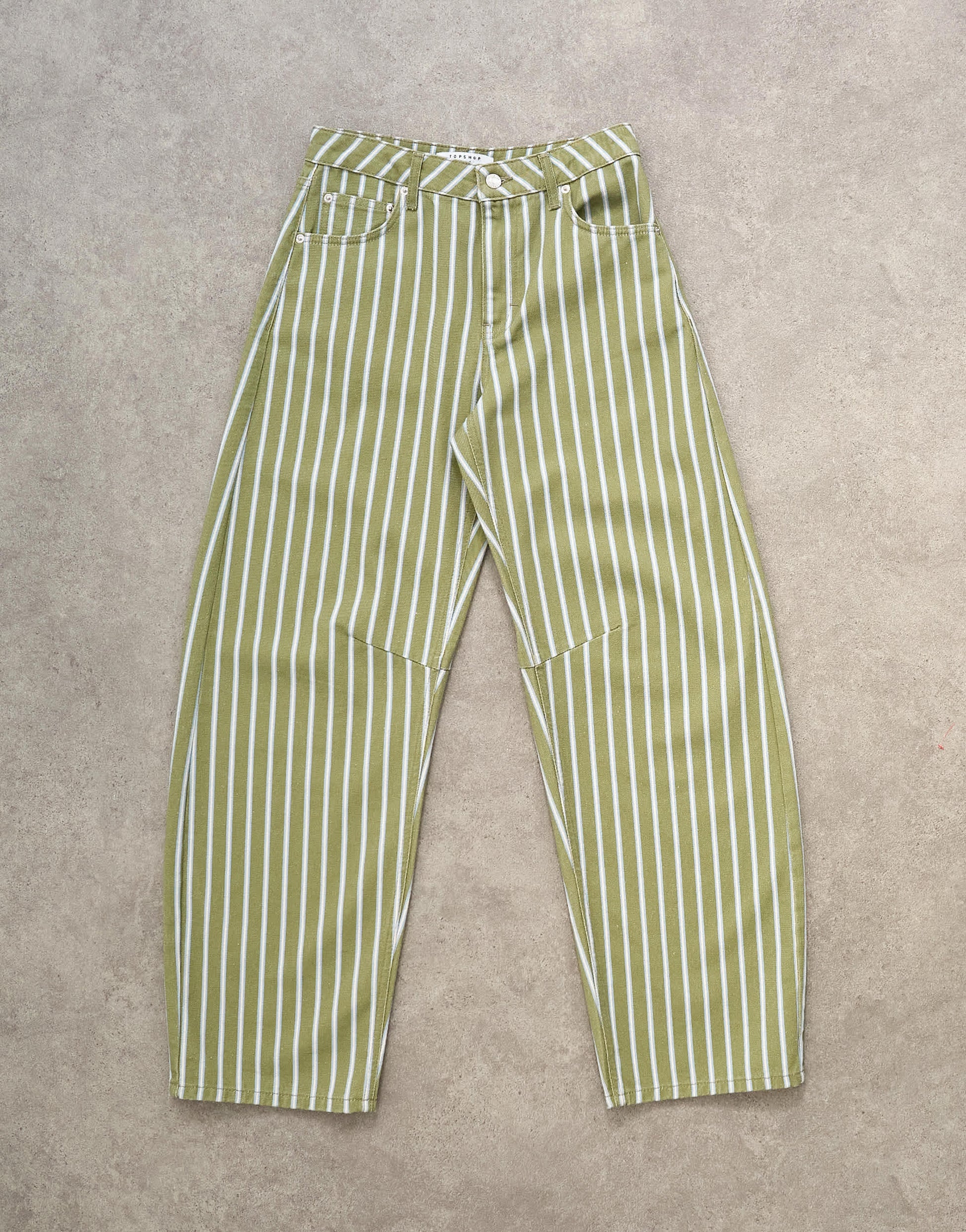 Topshop Barrel mid rise jean in green stripe
