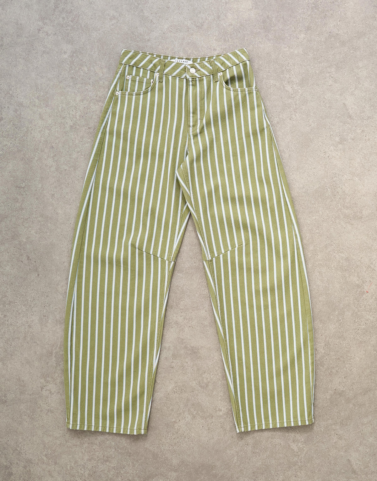 Topshop Barrel mid rise jean in green stripe