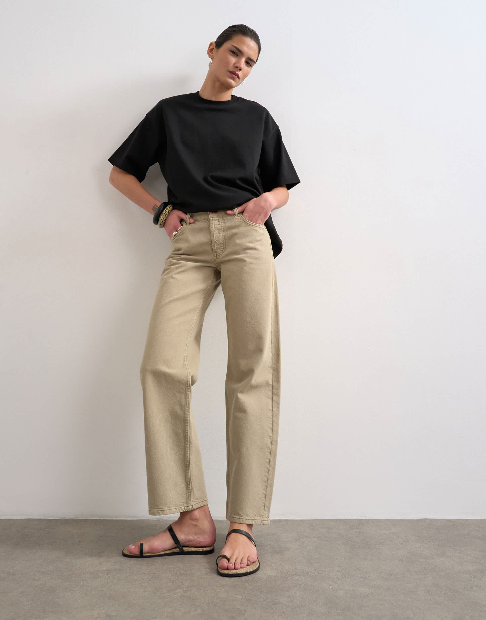 Topshop Ember low rise straight leg jean in beige