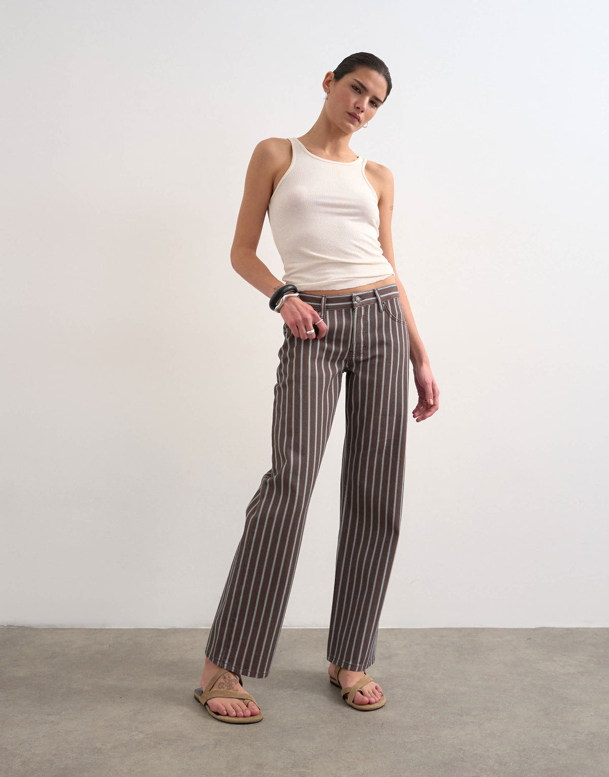 Topshop Ember low rise straight leg jean in chocolate stripe