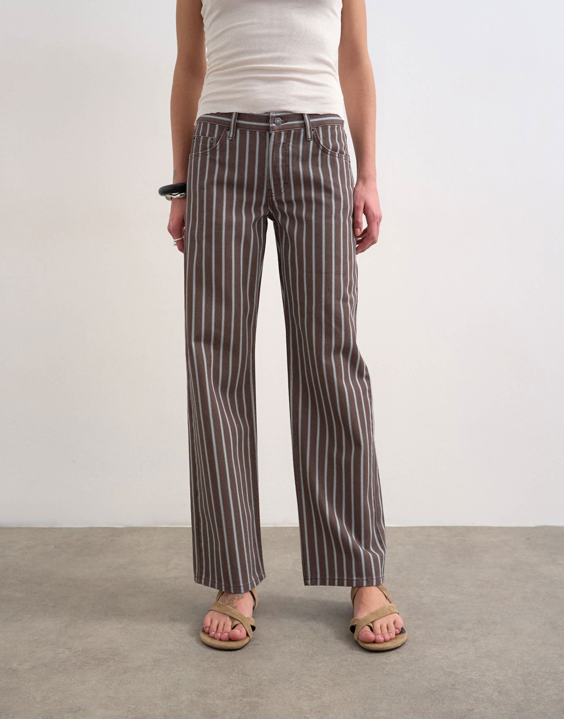 Topshop Ember low rise straight leg jean in chocolate stripe