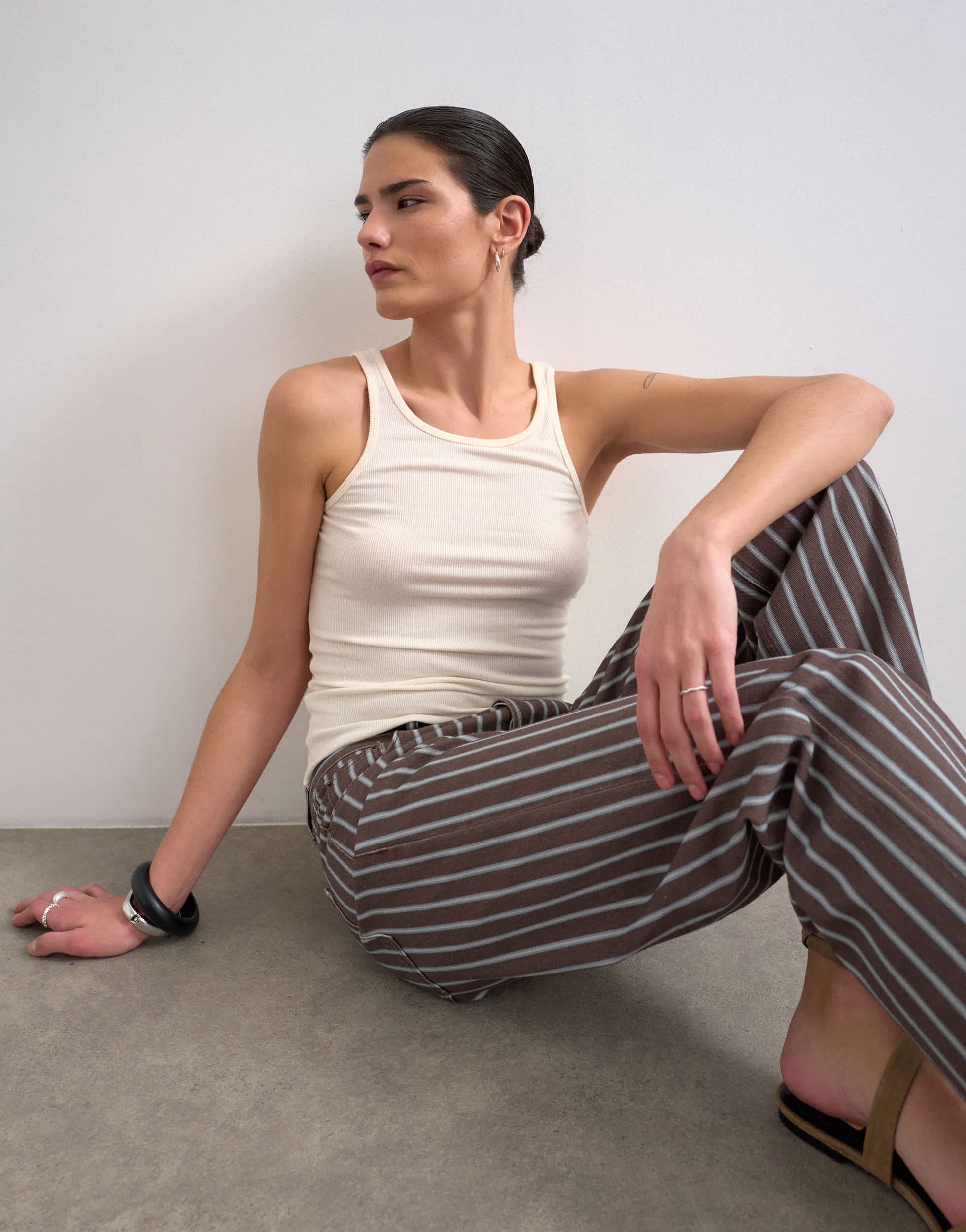 Topshop Ember low rise straight leg jean in chocolate stripe