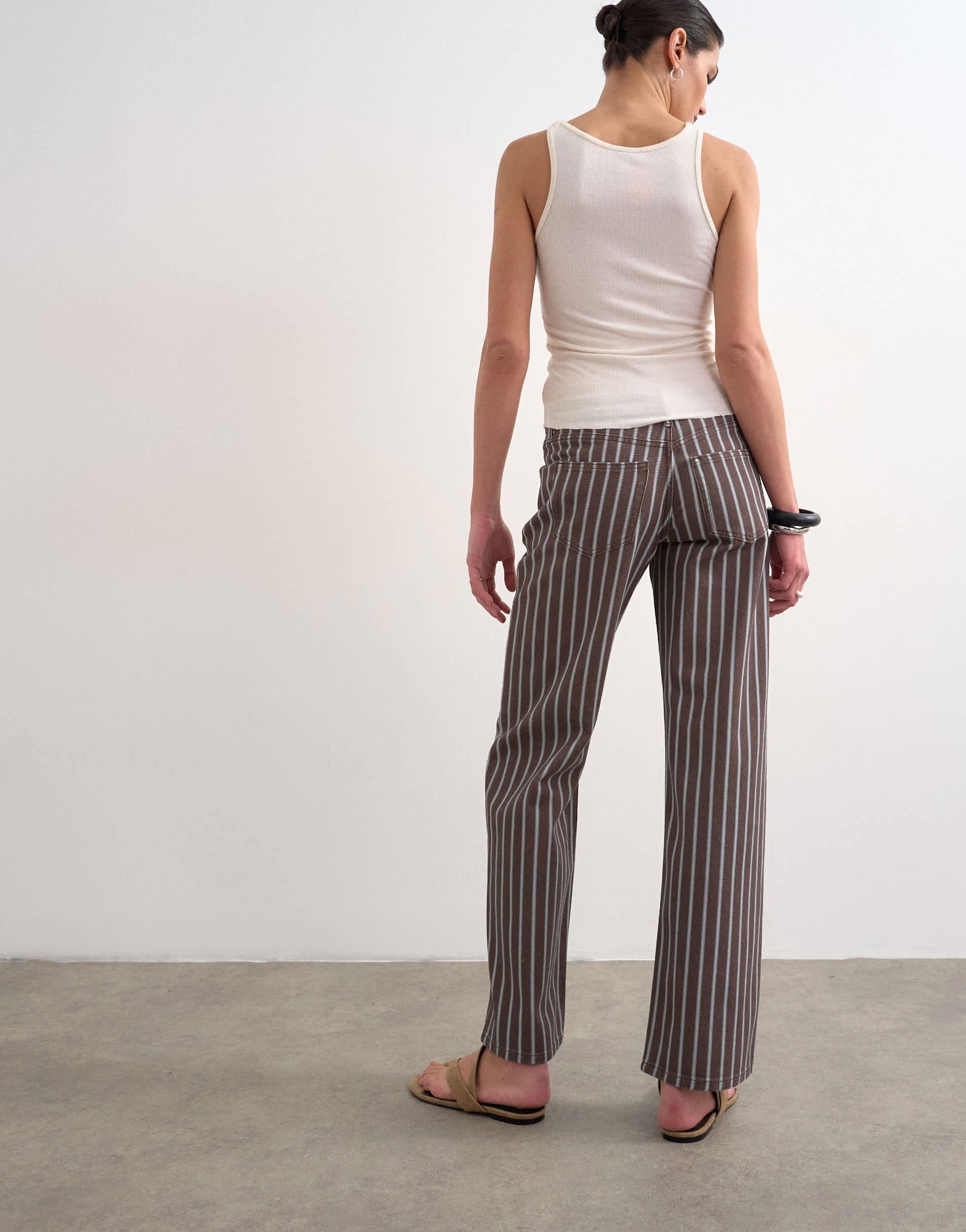 Topshop Ember low rise straight leg jean in chocolate stripe