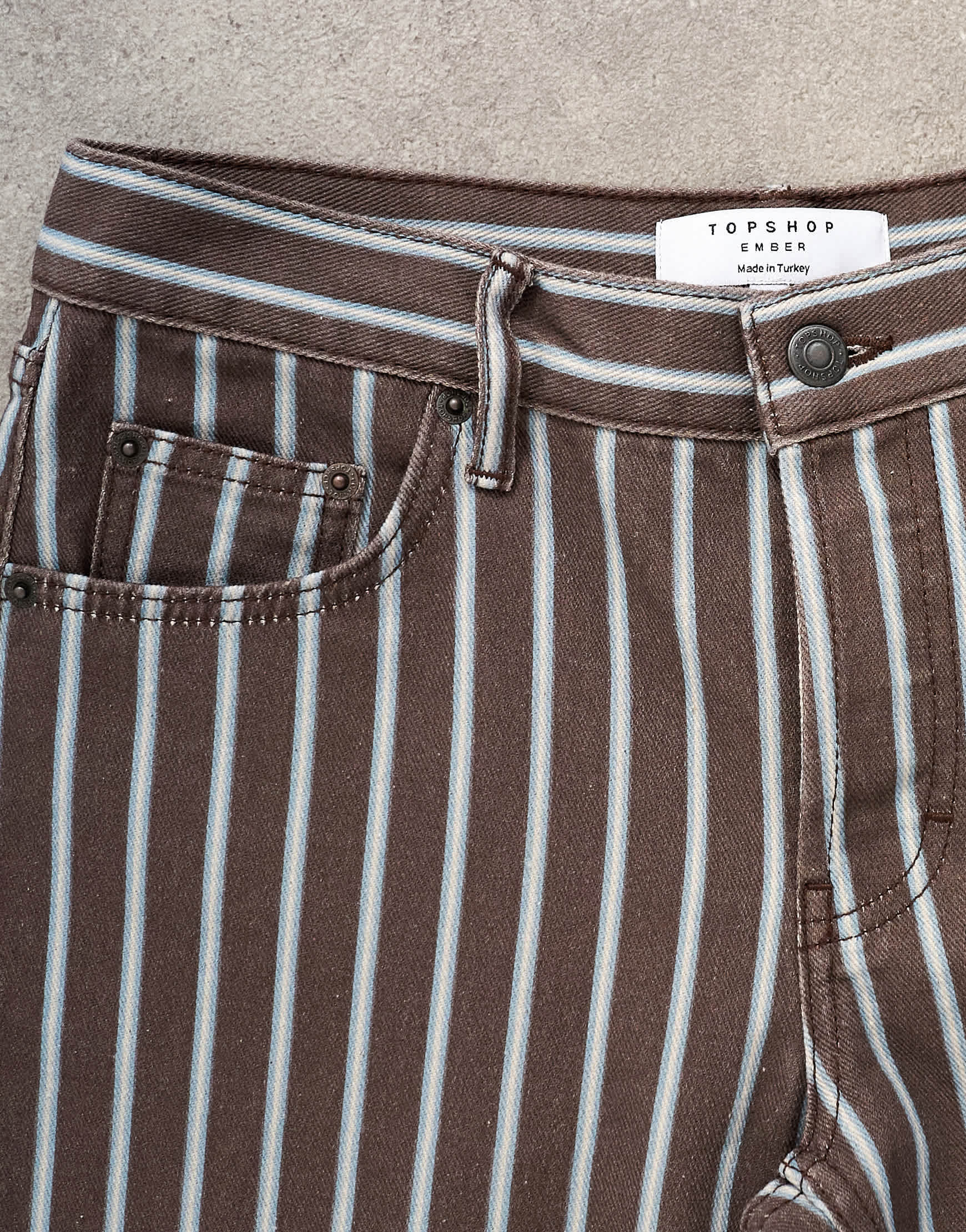 Topshop Ember low rise straight leg jean in chocolate stripe