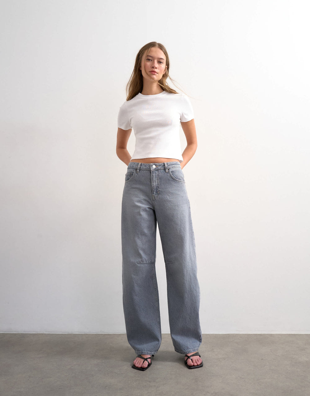 Topshop Barrel high rise jean in pretty grey